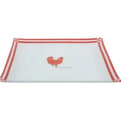 Gifi Assiette plate carrée blanc et rouge design poule