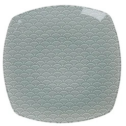 Gifi Assiette plate carrée blanche motif vague seigaiha gris