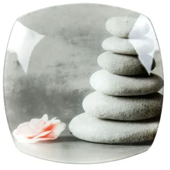 Gifi Assiette plate carrée design galets gris zen