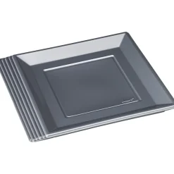 Gifi Assiette plate carrée gris foncé en plastique réutilisable x6