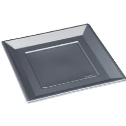 Gifi Assiette plate carrée gris foncé en plastique réutilisable x6