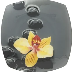 Gifi Assiette plate carrée motif galets et fleur