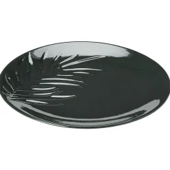 Gifi Assiette plate céramique beige ou vert motif feuille ø26,5 cm