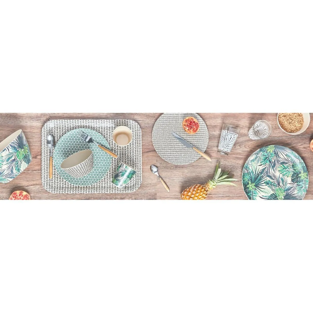 Gifi Assiette plate décor géométrique vert d'eau