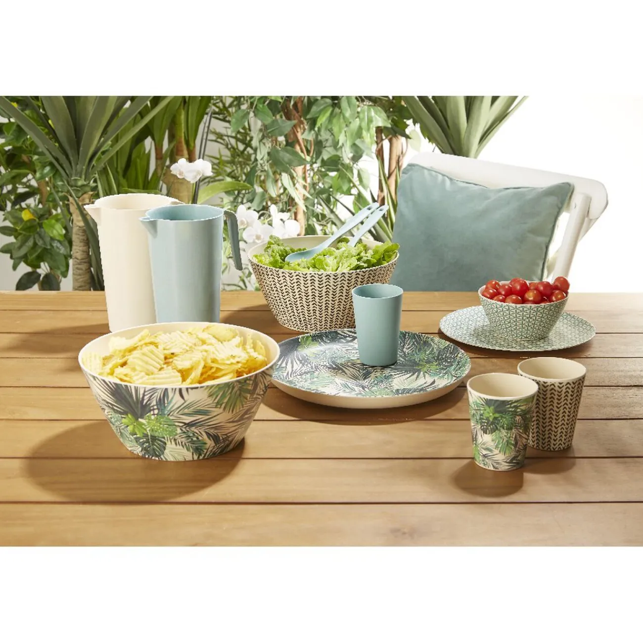 Gifi Assiette plate décor géométrique vert d'eau