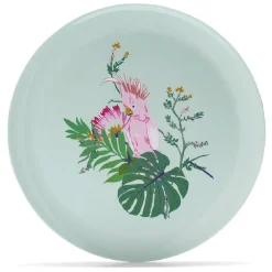 Gifi Assiette plate décor oiseau et feuille jaune ou verte