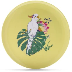 Gifi Assiette plate décor oiseau et feuille jaune ou verte