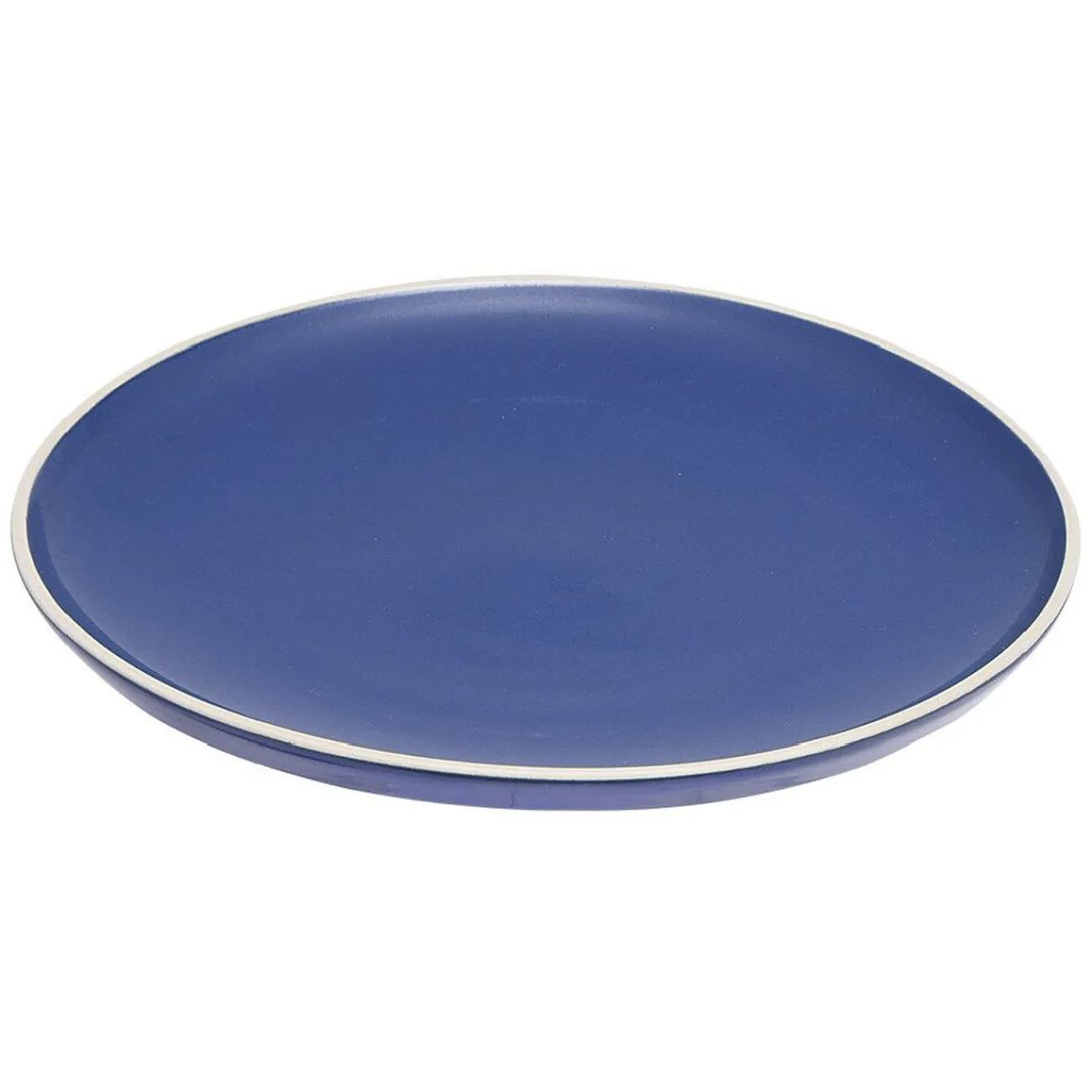 Gifi Assiette plate en faïence bleu avec liseré blanc