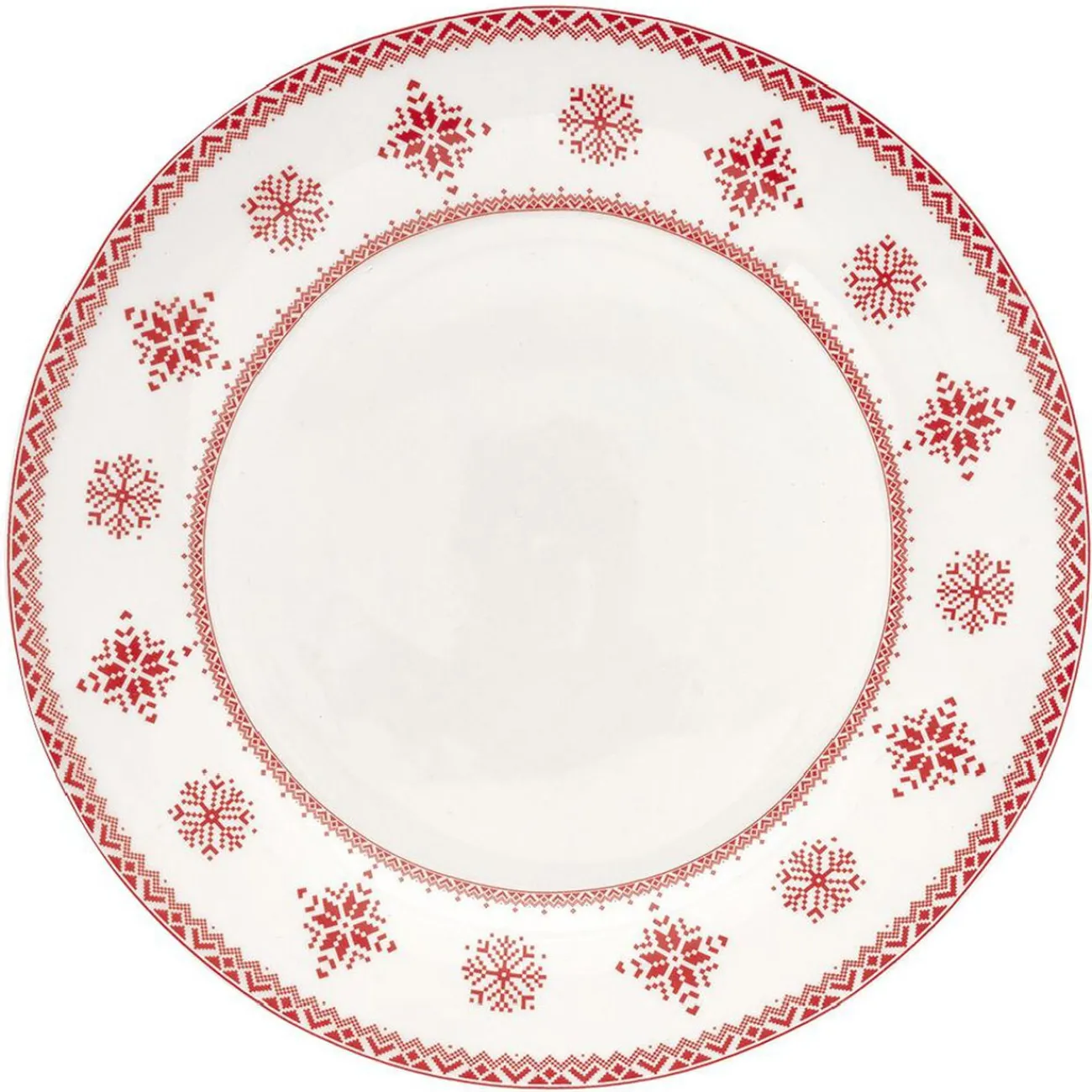 Gifi Assiette plate en porcelaine blanche motif Noël flocons rouges