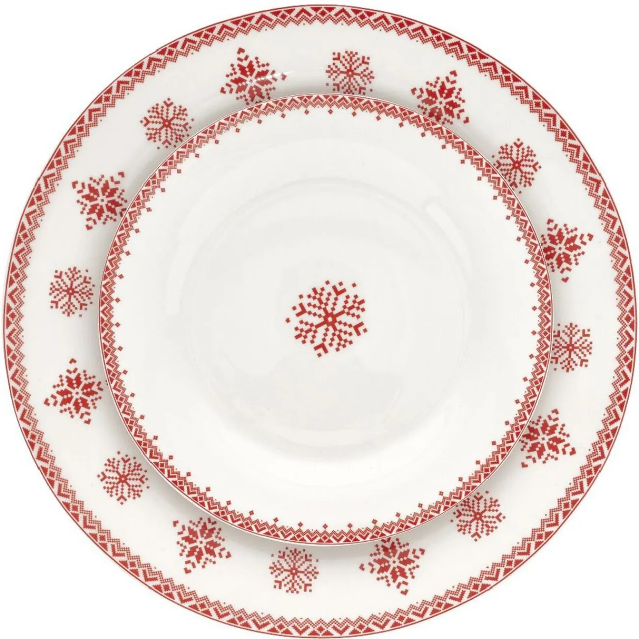 Gifi Assiette plate en porcelaine blanche motif Noël flocons rouges