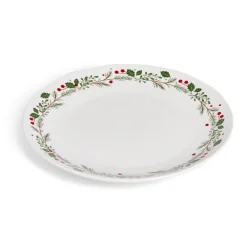 Gifi Assiette plate en porcelaine blanche motif feuillage de Noël Ø27cm