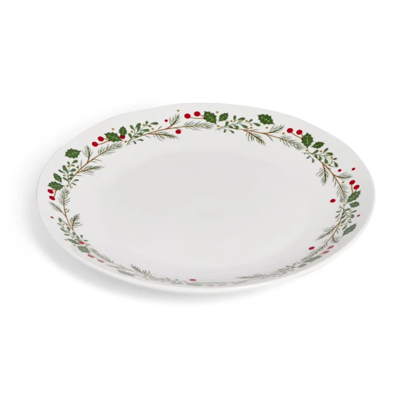 Gifi Assiette plate en porcelaine blanche motif feuillage de Noël Ø27cm