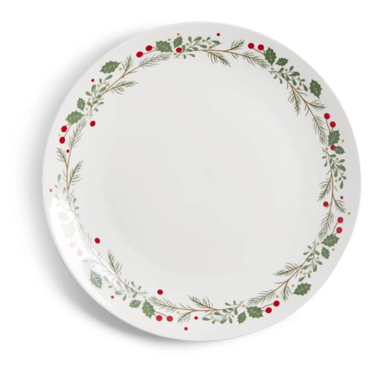 Gifi Assiette plate en porcelaine blanche motif feuillage de Noël Ø27cm