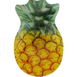 Gifi Assiette plate en verre forme ananas jaune vert