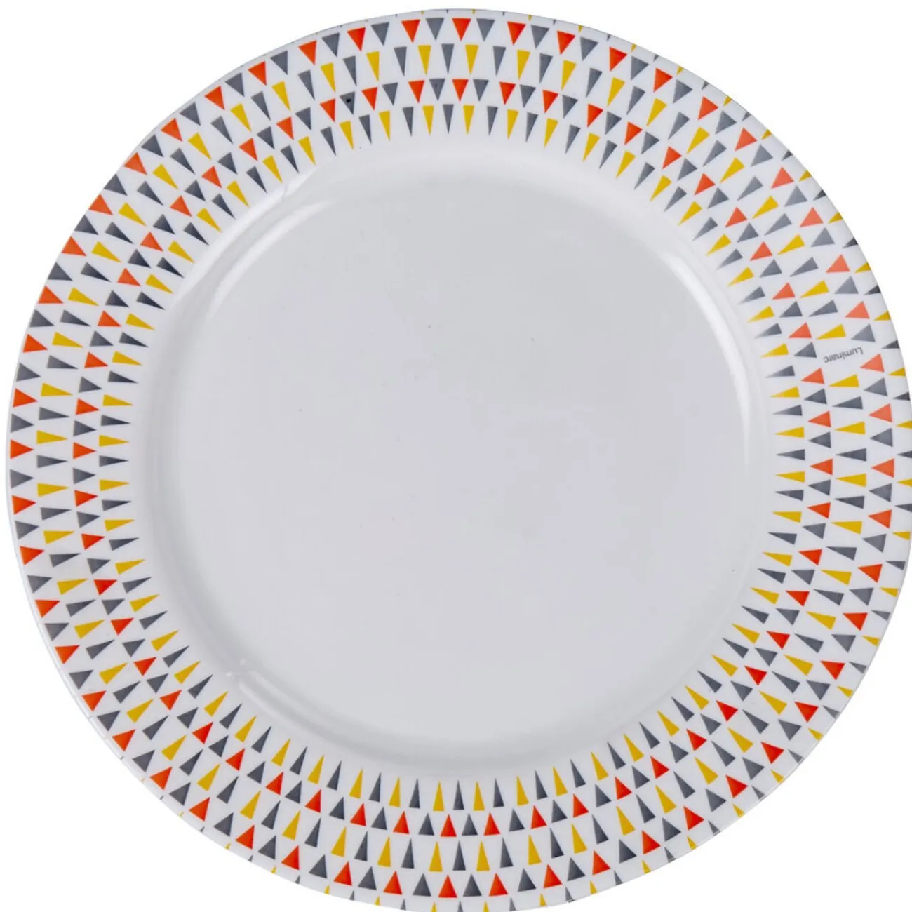 Gifi Assiette plate Luminarc ronde triangles rose gris jaune