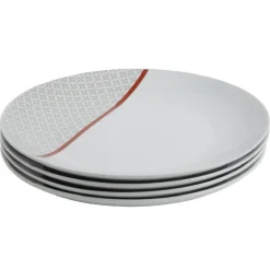 Gifi Assiette plate Oreige décor trèfles et ligne rouge x4