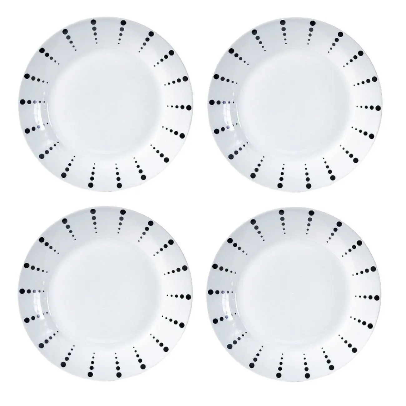 Gifi Assiette plate porcelaine blanche à pois noir x4