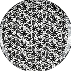 Gifi Assiette plate porcelaine motif feuillage noir blanc Ø24xH2,3cm