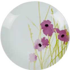 Gifi Assiette plate ronde blanche motif pavot violet