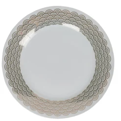 Gifi Assiette plate ronde blanche bordure dorée vague seigaiha