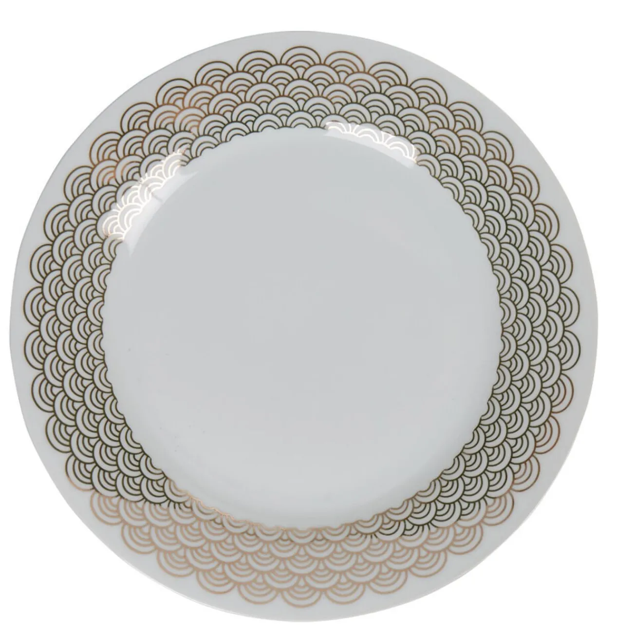 Gifi Assiette plate ronde blanche bordure dorée vague seigaiha