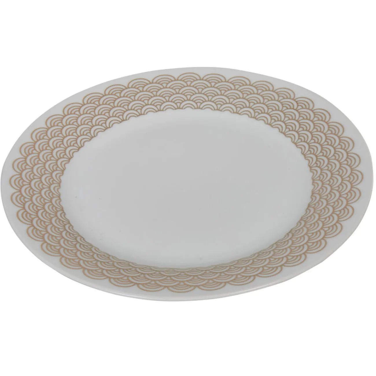 Gifi Assiette plate ronde blanche bordure dorée vague seigaiha