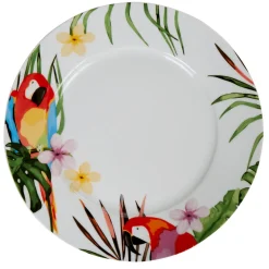 Gifi Assiette plate ronde blanche décor perroquet
