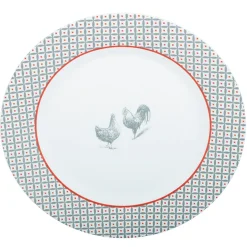 Gifi Assiette plate ronde design poule rebord motif triangulaire