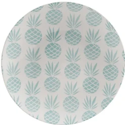 Gifi Assiette plate ronde en faïence motif ananas blanc et bleu