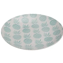 Gifi Assiette plate ronde en faïence motif ananas blanc et bleu