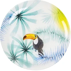 Gifi Assiette plate ronde en verre motif toucan exotique