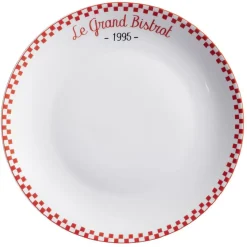 Gifi Assiette plate ronde Le grand bistrot contour damier rouge blanc