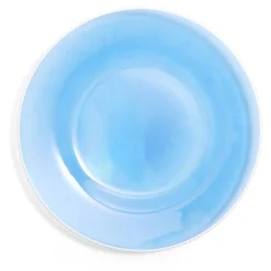 Gifi Assiette plate ronde liseré blanc verre transparent bleu Ø26cm