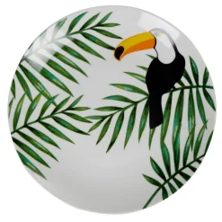 Gifi Assiette plate ronde motif feuillage toucan jungle tropical