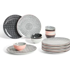 Gifi Assiette plate ronde motif géométrique noir et blanc