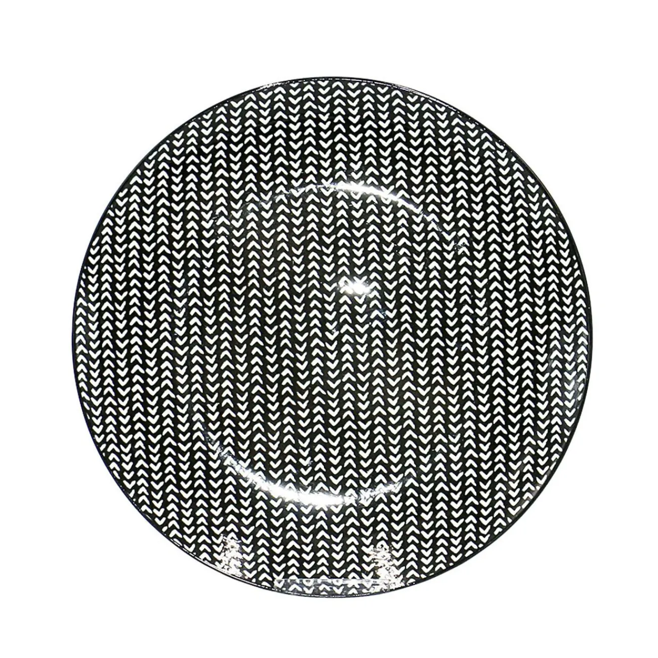 Gifi Assiette plate ronde noire à motif chevron blanc