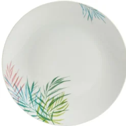 Gifi Assiette plate ronde porcelaine motif feuillage multicolore