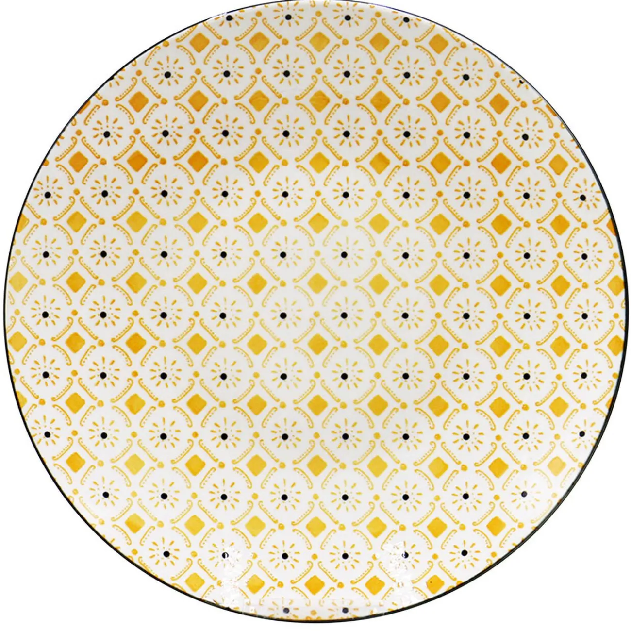 Gifi Assiette plate ronde Praia motif blanc jaune noir