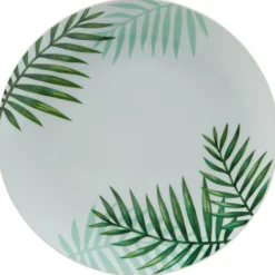Gifi Assiette plate ronde style tropical blanche motif feuillage