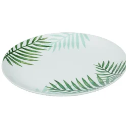 Gifi Assiette plate ronde style tropical blanche motif feuillage