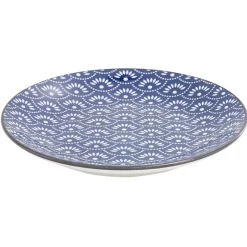 Gifi Assiette plate style japonais porcelaine bleu blanc