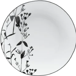 Gifi Assiette ronde blanche décor tiges feuilles noires
