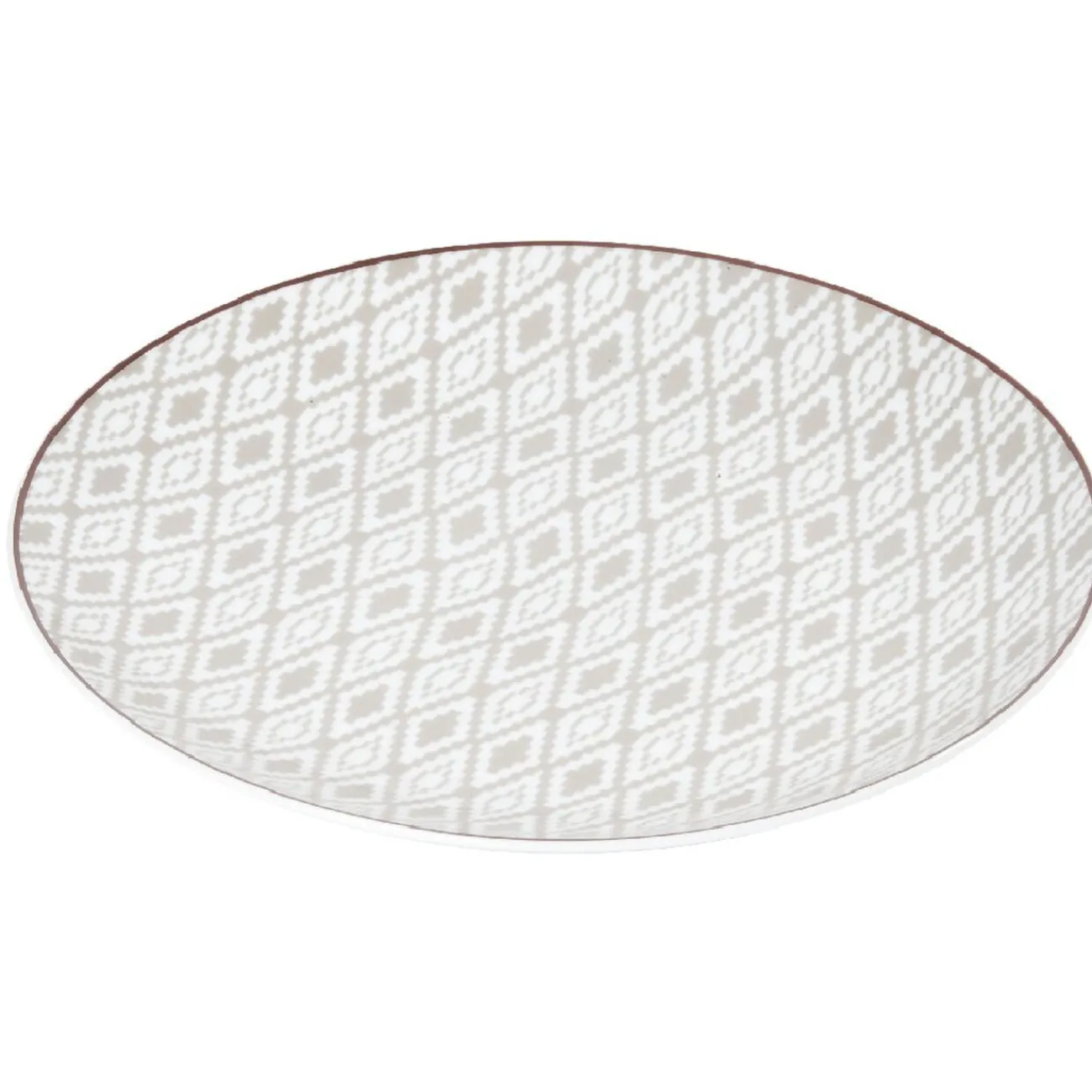 Gifi Assiette ronde plate décor gris avec liseré rouge