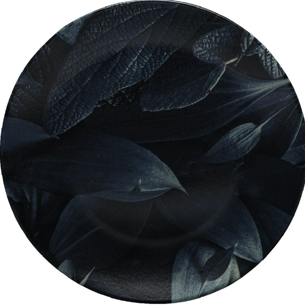 Gifi Assiette ronde plate décor feuillage vert noir