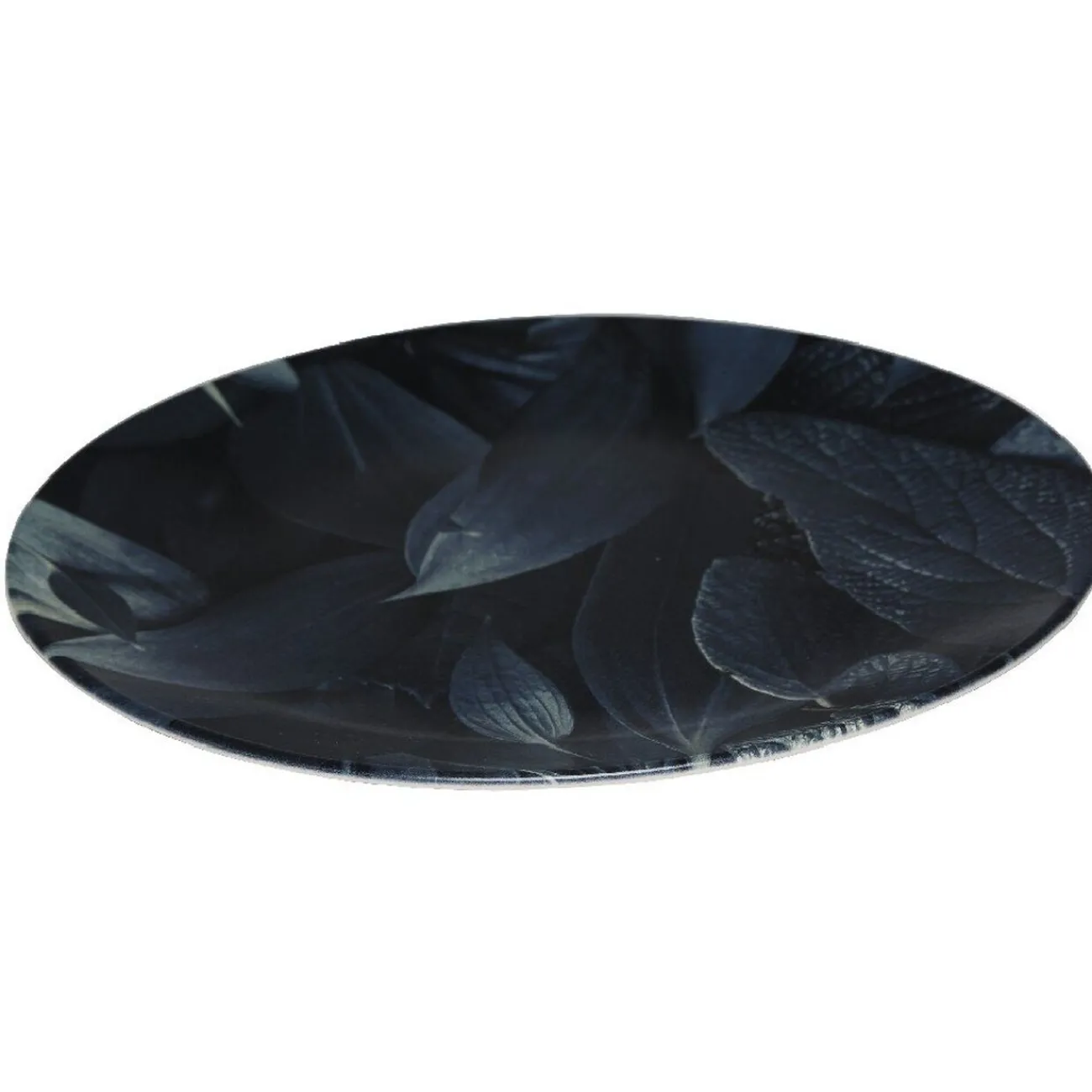 Gifi Assiette ronde plate décor feuillage vert noir