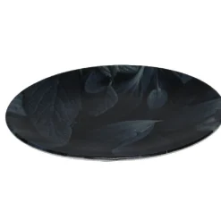 Gifi Assiette ronde plate motif feuillage vert noir