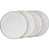 Gifi Assiette ronde plate porcelaine blanc avec bord coloré x4