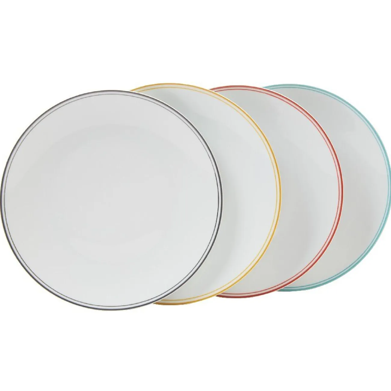 Gifi Assiette ronde plate porcelaine blanc avec bord coloré x4