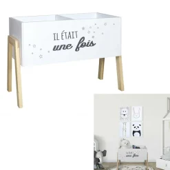 Gifi Rangement|Bac à livres en bois Il était une fois blanc et naturel 60x30xH45cm