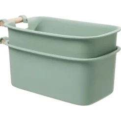 Gifi Rangement|Bac de rangement plastique poignée bois Taille S x2